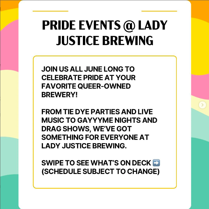 Pride month events at Lady Justice Brewing